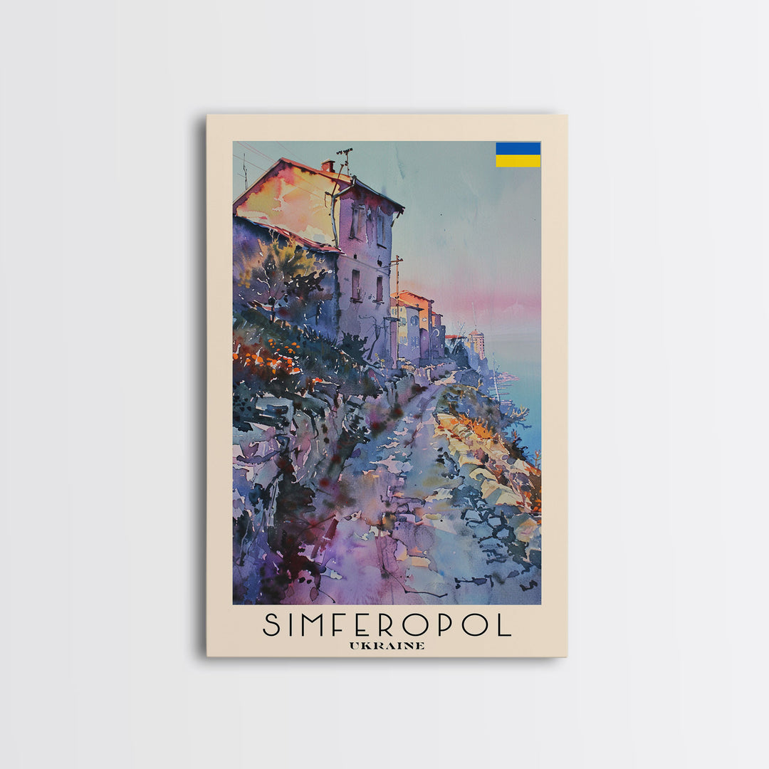 Simferopol Ukraine Travel Poster Framed Canvas Print, Watercolor Painting, Scenic Wall Art, Home Decor, Ukrainian Landscape, Artistic Art