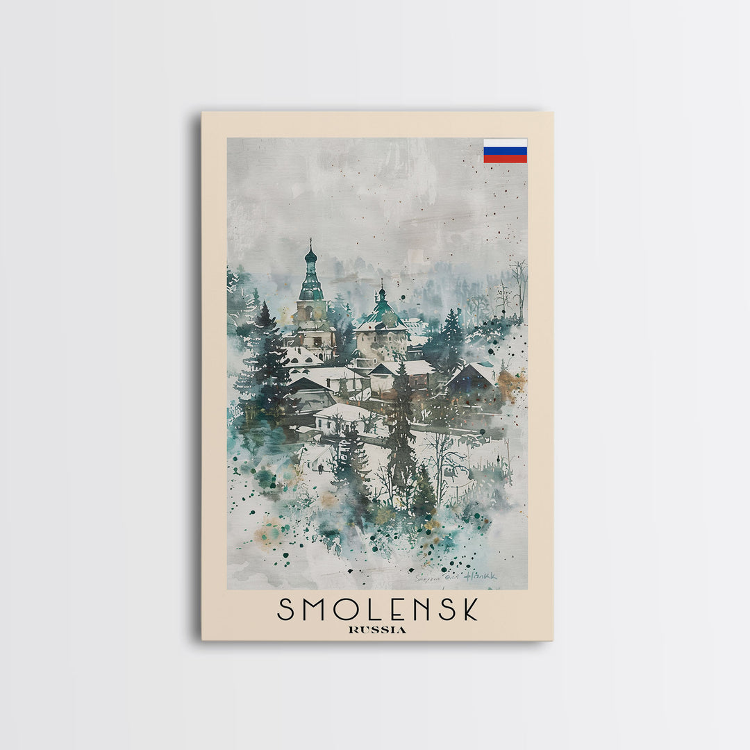 Smolensk Russia Travel Poster Framed Canvas Print, Watercolor Painting, Scenic Wall Art, Home Decor, Russian Landscape, Classic Art