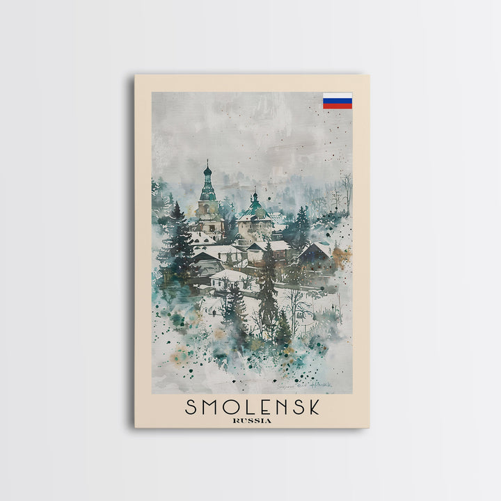 Smolensk Russia Travel Poster Framed Canvas Print, Watercolor Painting, Scenic Wall Art, Home Decor, Russian Landscape, Classic Art