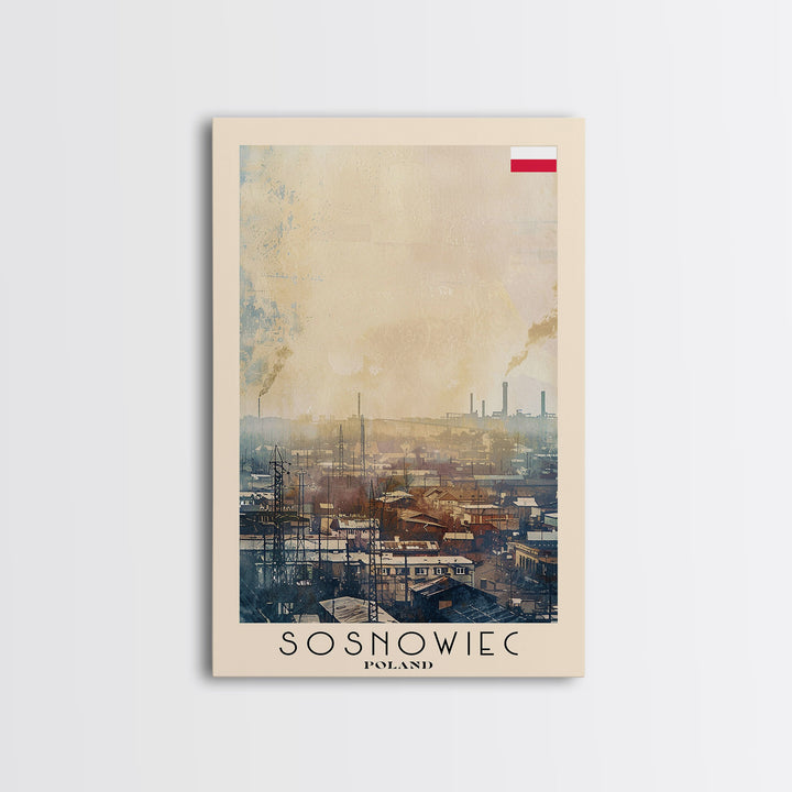 Sosnowiec Poland Travel Poster Framed Canvas Print, Watercolor Painting, Urban Wall Art, Home Decor, Polish Cityscape, Modern Art