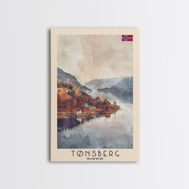 Tonsberg Norway Travel Poster Framed Canvas Print, Watercolor Painting, Coastal Wall Art, Home Decor, Norwegian Seaside, Coastal Charm