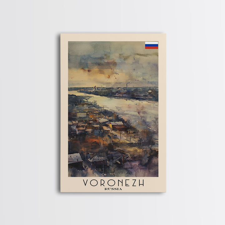 Voronezh Russia Travel Poster Framed Canvas Print, Watercolor Painting, Scenic Wall Art, Home Decor, Russian Landscape, Unique Art