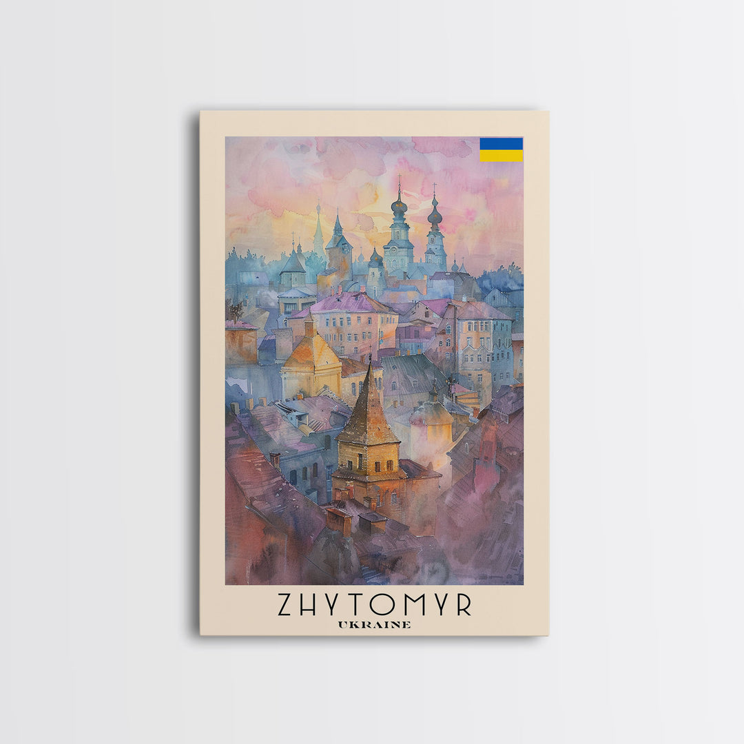 Zhytomyr Ukraine Travel Poster Framed Canvas Print, Watercolor Painting, Scenic Wall Art, Home Decor, Ukrainian Landscape, Perfect Gift