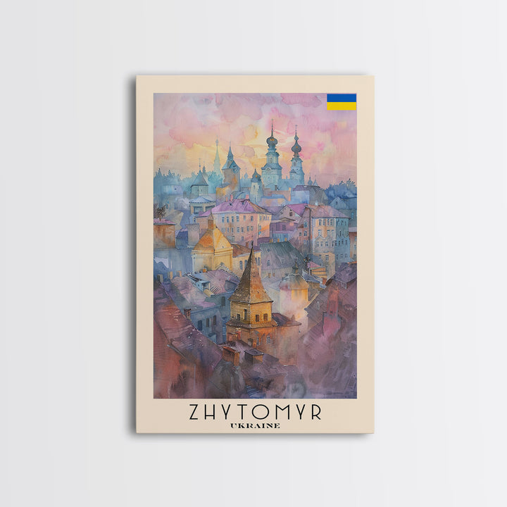 Zhytomyr Ukraine Travel Poster Framed Canvas Print, Watercolor Painting, Scenic Wall Art, Home Decor, Ukrainian Landscape, Perfect Gift