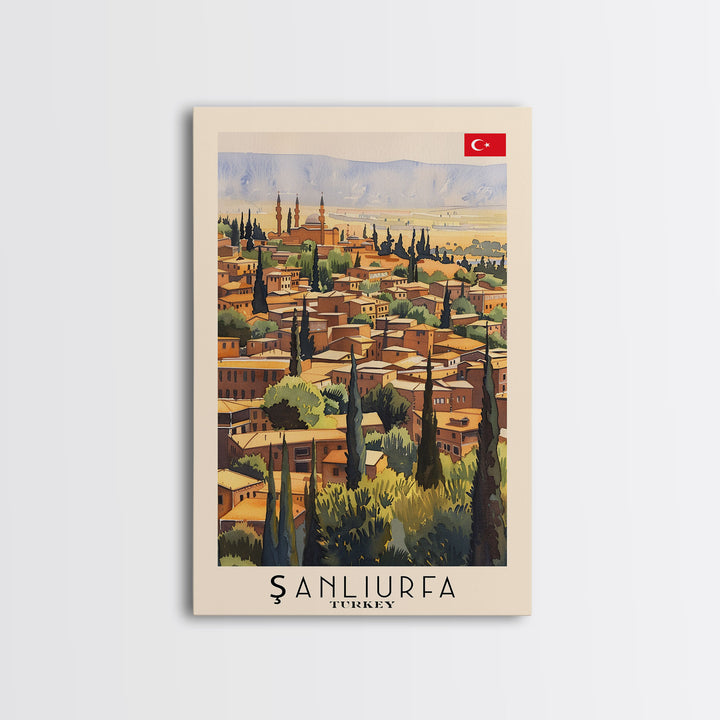 Historical Sanliurfa Panorama, Framed Canvas Print, Perfect for Bedroom Art, Travel Poster, Rustic Home Decoration, Watercolor Painting