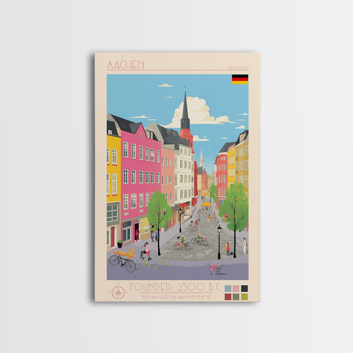 Aachen Germany Travel Poster Framed Canvas Print, Midcentury Modern Wall Art, Pop Art Home Decor, Vacation Gift, Living Room Art, Architectural Print