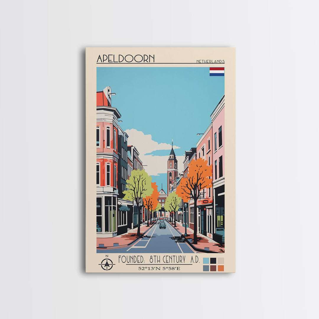 Apeldoorn Netherlands Travel Poster Framed Canvas Print, Midcentury Modern Art, Pop Art Wall Decor, Home Decor, Vacation Gift, Living Room Art