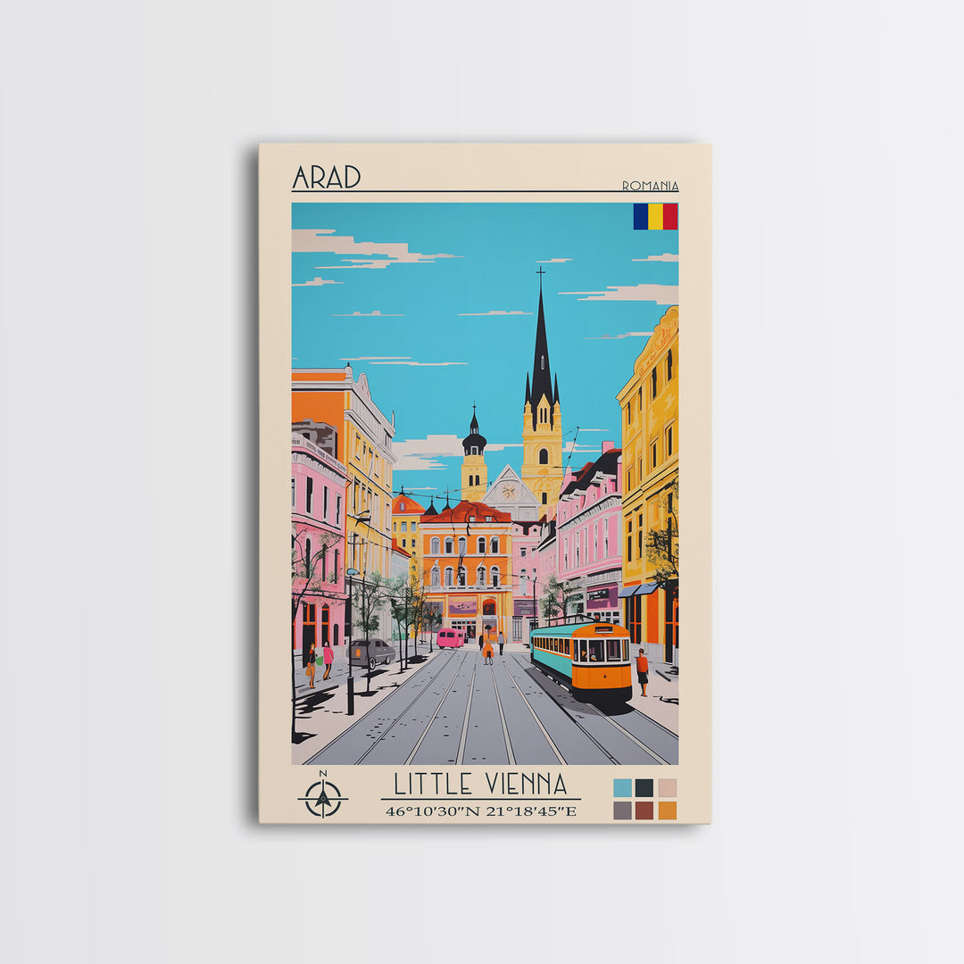 Arad Romania Travel Poster Framed Canvas Print, Midcentury Modern Art, Pop Art Wall Decor, Home Decor, Vacation Gift, Living Room Art