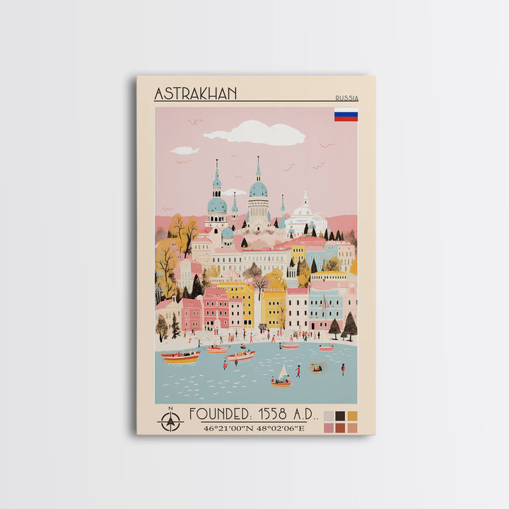 Astrakhan Russia Travel Poster Framed Canvas Print, Midcentury Modern Art, Pop Art Wall Decor, Home Decor, Vacation Gift, Living Room Art