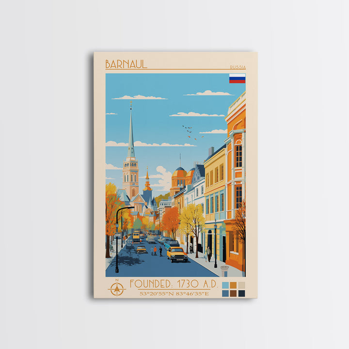 Barnaul Russia Travel Poster Framed Canvas Print, Midcentury Modern Art, Pop Art Wall Decor, Home Decor, Vacation Gift, Living Room Art