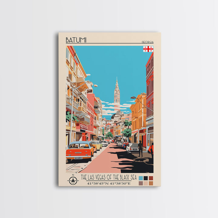 Batumi Georgia Travel Poster Framed Canvas Print, Midcentury Modern Art, Pop Art Wall Decor, Home Decor, Vacation Gift, Living Room Art