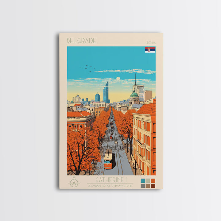 Belgrade Serbia Travel Poster Framed Canvas Print, Midcentury Modern Art, Pop Art Wall Decor, Home Decor, Vacation Gift, Living Room Art