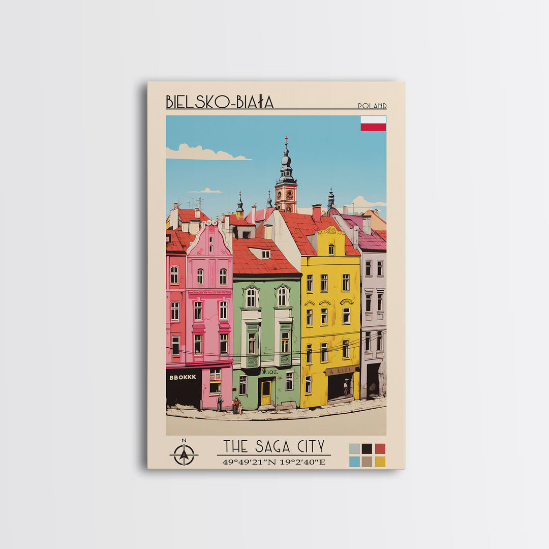 Bielsko-Biała Poland Travel Poster Framed Canvas Print, Vintage Style, Pop Art Home Decor, Scenic Wall Art, Living Room Decoration