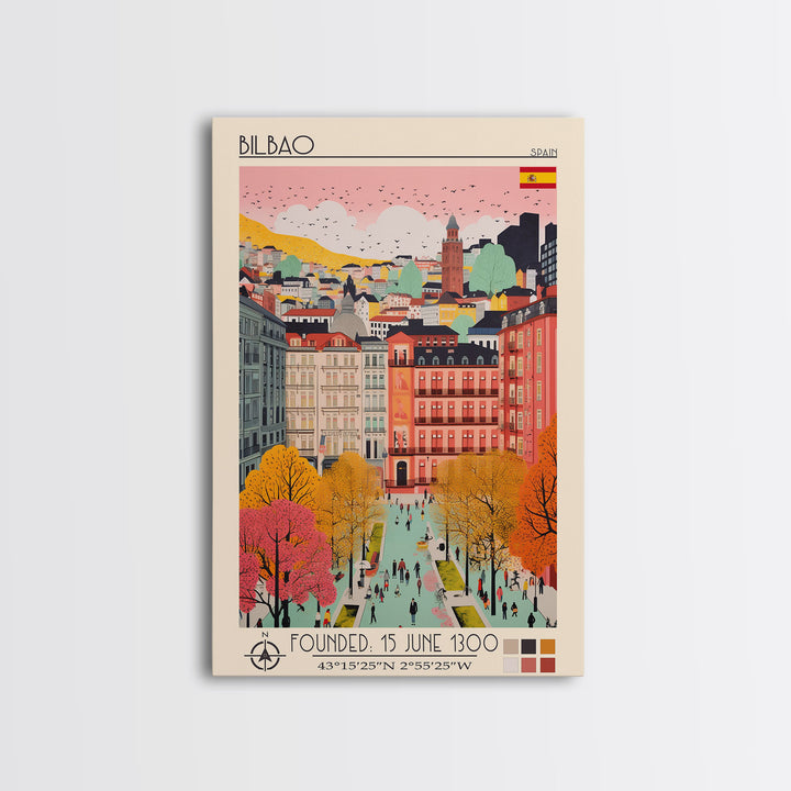 Bilbao Spain Travel Poster Framed Canvas Print, Modern Art, Pop Art Home Decor, Scenic Wall Art, Living Room Decor, Artistic Gift
