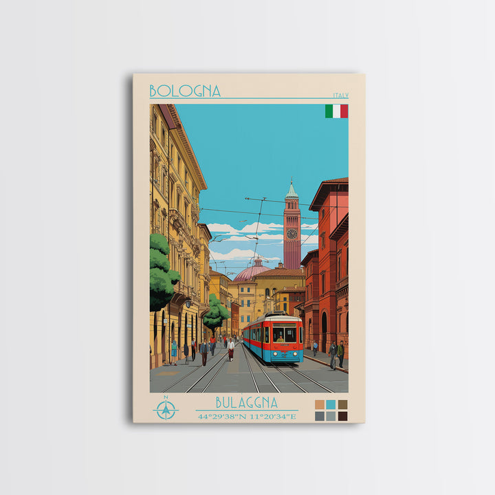 Bologna Italy Travel Poster Framed Canvas Print, Vintage Style, Pop Art Home Decor, Scenic Wall Art, Living Room Decoration, Artistic Gift