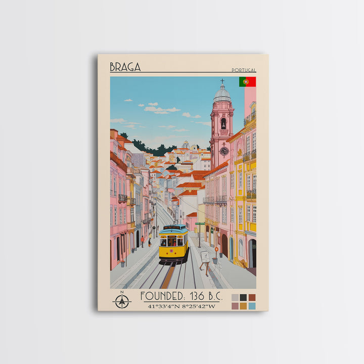 Braga Portugal Travel Poster Framed Canvas Print, Vintage Style, Pop Art Home Decor, Scenic Wall Art, Living Room Decoration, Artistic Gift