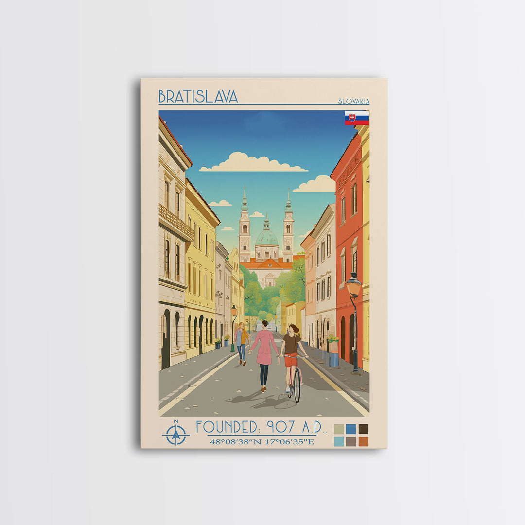 Bratislava Slovakia Travel Poster Framed Canvas Print, Midcentury Modern Art, Pop Art Wall Decor, Home Decor, Vacation Gift, Living Room Art