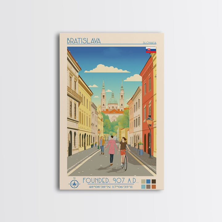Bratislava Slovakia Travel Poster Framed Canvas Print, Midcentury Modern Art, Pop Art Wall Decor, Home Decor, Vacation Gift, Living Room Art