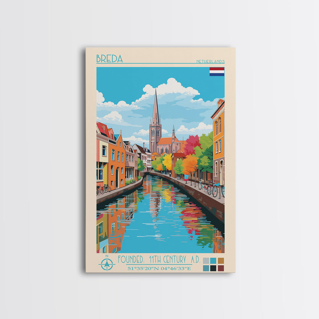 Breda Netherlands Travel Poster Framed Canvas Print, Vintage Style, Pop Art Home Decor, Scenic Wall Art, Living Room Decoration, Artistic Gift