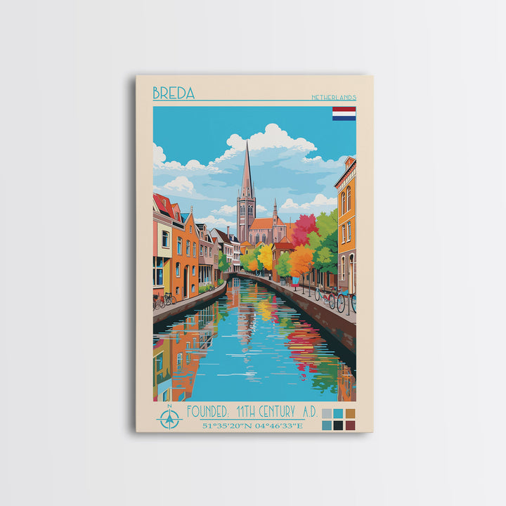 Breda Netherlands Travel Poster Framed Canvas Print, Vintage Style, Pop Art Home Decor, Scenic Wall Art, Living Room Decoration, Artistic Gift