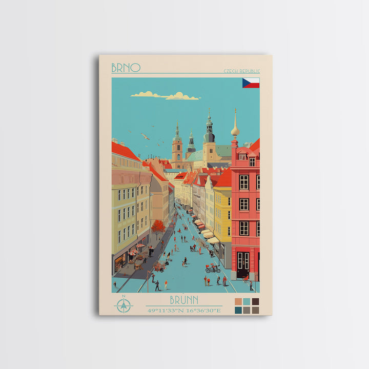 Brno Czech Republic Travel Poster Framed Canvas Print, Midcentury Modern Art, Pop Art Wall Decor, Home Decor, Vacation Gift, Living Room Art