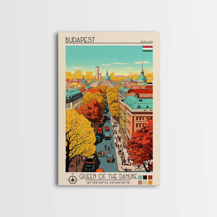 Budapest Hungary Travel Poster Framed Canvas Print, Vintage Style, Pop Art Home Decor, Scenic Wall Art, Living Room Decoration, Artistic Gift