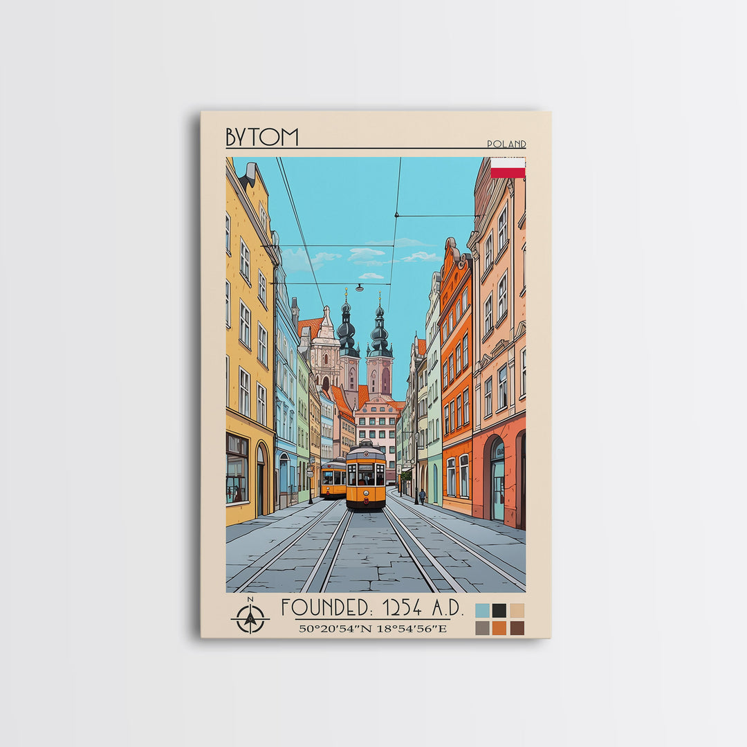 Bytom Poland Travel Poster Framed Canvas Print, Vintage Style, Pop Art Home Decor, Scenic Wall Art, Living Room Decoration, Artistic Gift