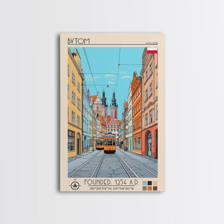 Bytom Poland Travel Poster Framed Canvas Print, Vintage Style, Pop Art Home Decor, Scenic Wall Art, Living Room Decoration, Artistic Gift