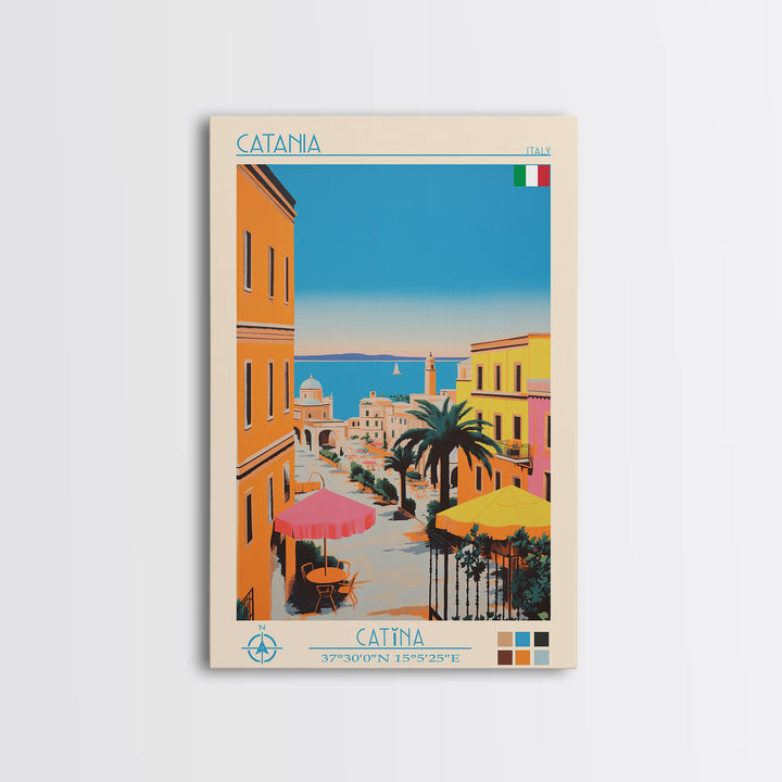 Catania Italy Travel Poster Framed Canvas Print, Vintage Style, Pop Art Home Decor, Scenic Wall Art, Living Room Decoration, Artistic Gift
