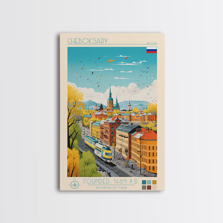 Cheboksary Russia Travel Poster Framed Canvas Print, Vintage Style, Pop Art Home Decor, Scenic Wall Art, Living Room Decoration, Artistic Gift