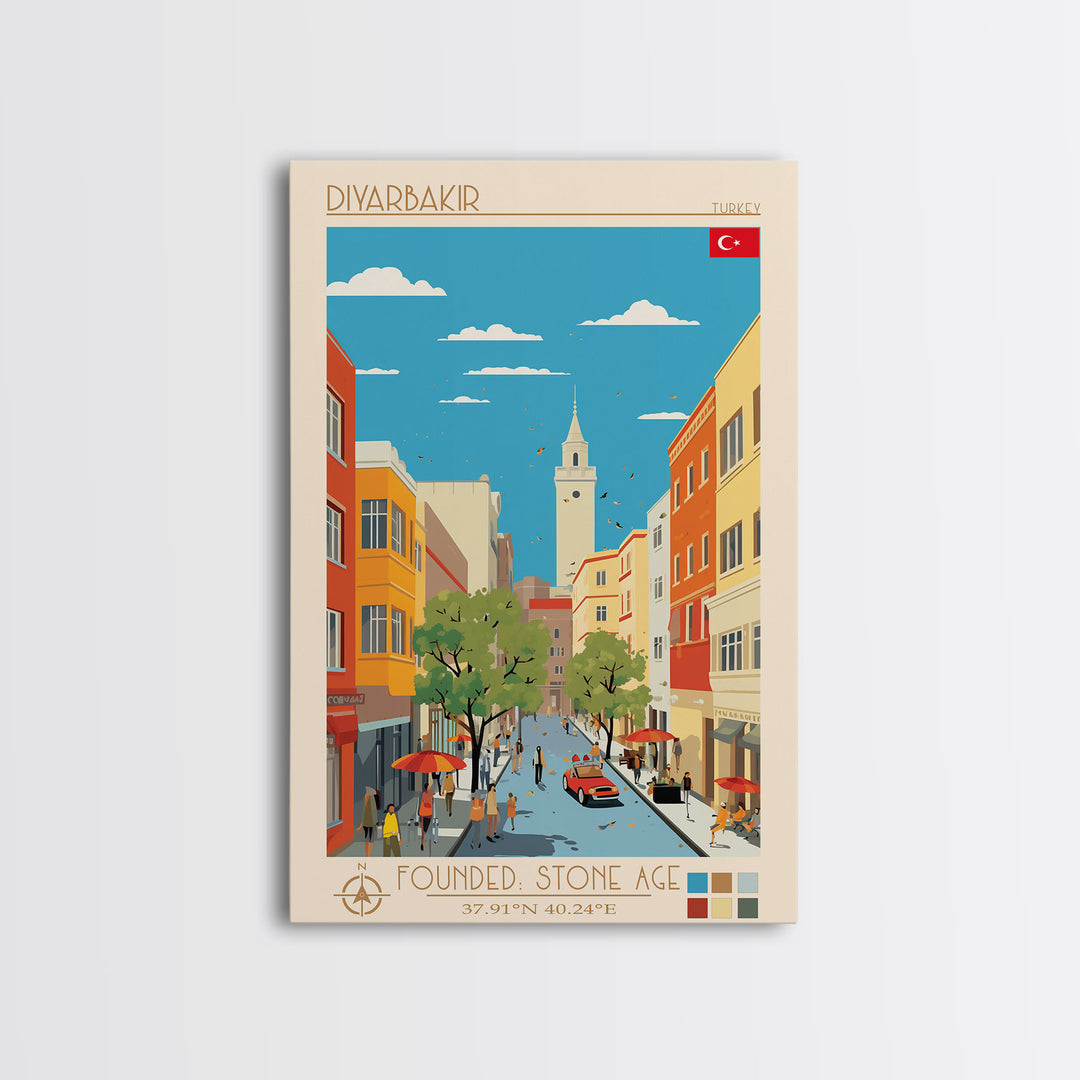 Diyarbakir Turkey Travel Poster Framed Canvas Print, Vintage Style, Pop Art Home Decor, Scenic Wall Art, Living Room Decoration, Artistic Gift