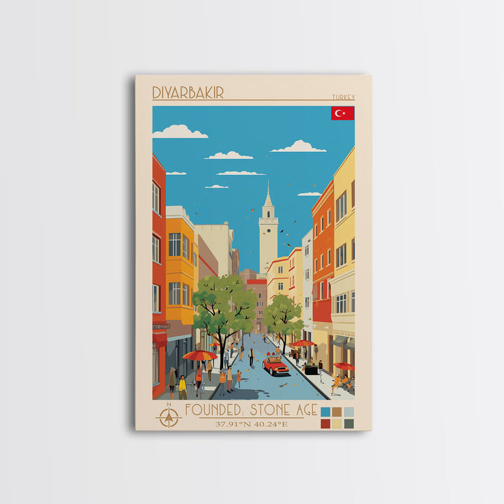 Diyarbakir Turkey Travel Poster Framed Canvas Print, Vintage Style, Pop Art Home Decor, Scenic Wall Art, Living Room Decoration, Artistic Gift
