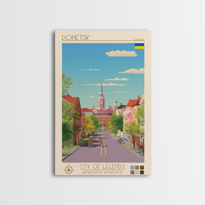 Donetsk Ukraine Travel Poster Framed Canvas Print, Midcentury Modern Art, Pop Art Wall Decor, Home Decor, Vacation Gift, Living Room Art