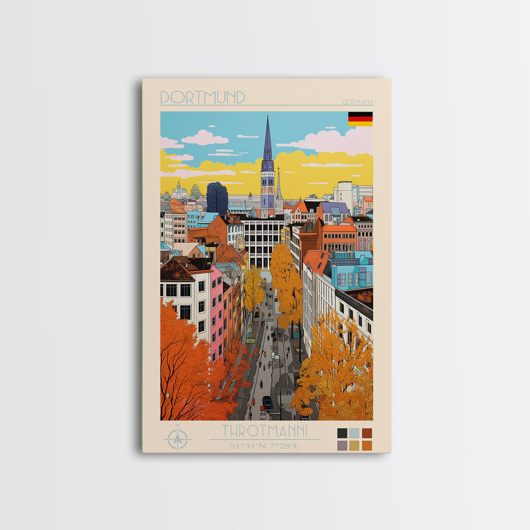 Dortmund Germany Travel Poster Framed Canvas Print, Vintage Style, Pop Art Home Decor, Scenic Wall Art, Living Room Decoration, Artistic Gift
