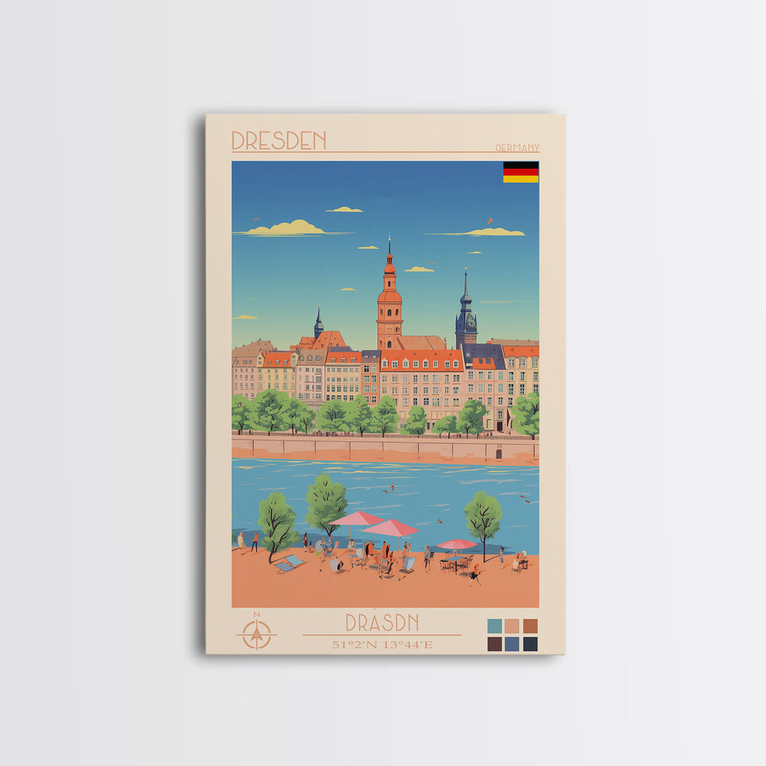 Dresden Germany Travel Poster Framed Canvas Print, Midcentury Modern Art, Pop Art Wall Decor, Home Decor, Vacation Gift, Living Room Art