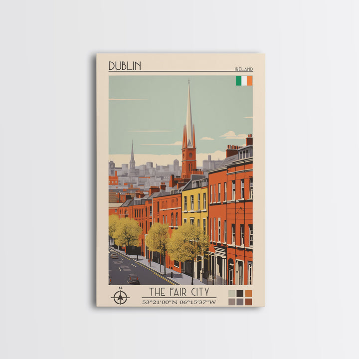 Dublin Ireland Travel Poster Framed Canvas Print, Midcentury Modern Art, Pop Art Wall Decor, Scenic Bedroom Art, Office Decoration
