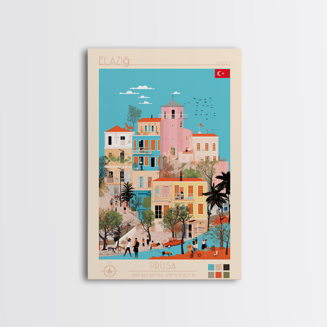 Elâzığ Turkey Travel Poster Framed Canvas Print, Midcentury Modern Art, Pop Art Wall Decor, Scenic Wall Art, Living Room Decoration, Office Art