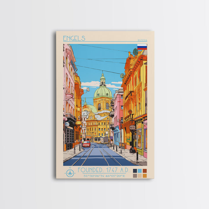 Engels Russia Travel Poster Framed Canvas Print, Midcentury Modern Art, Pop Art Wall Decor, Scenic Wall Art, Living Room Decoration, Office Gift