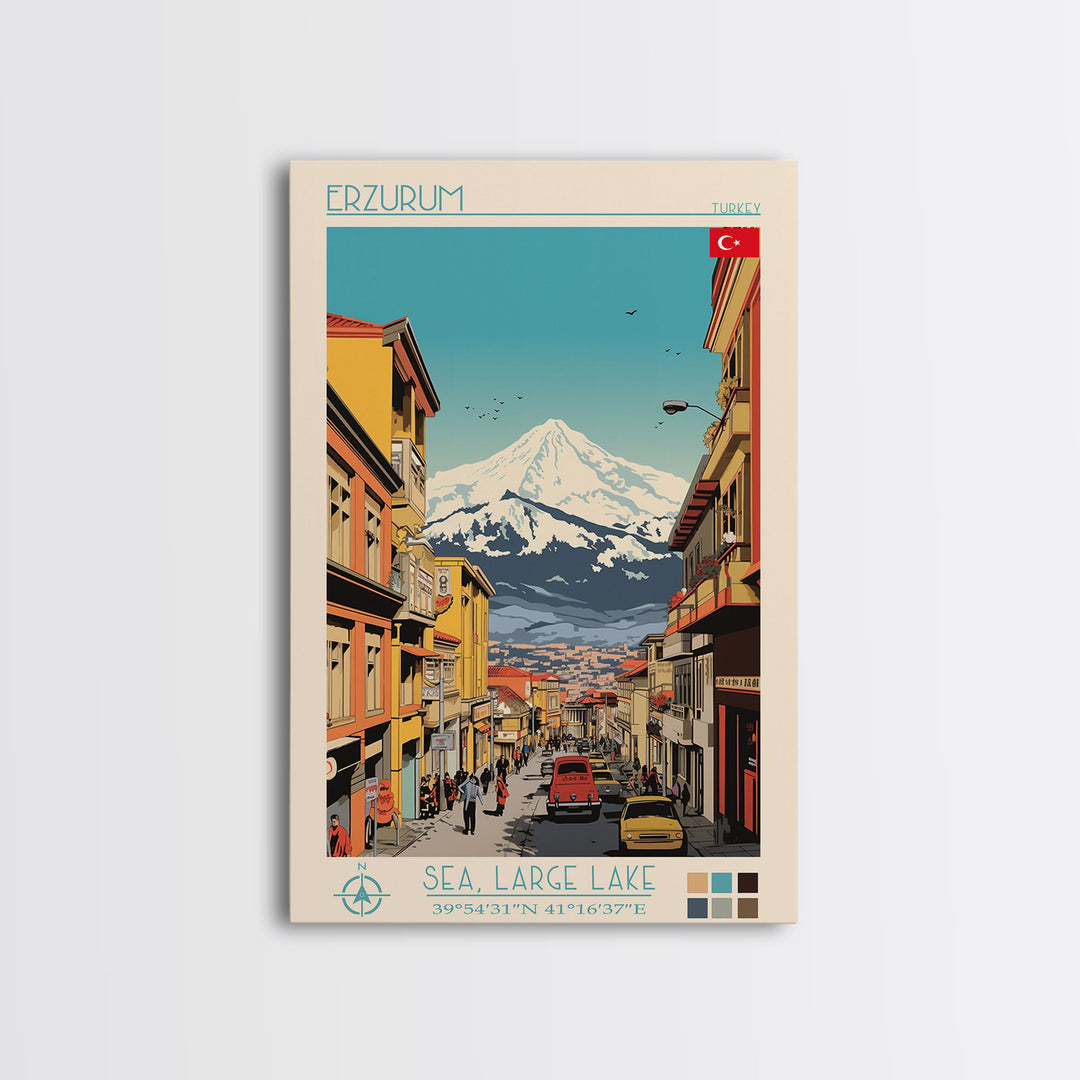 Erzurum Turkey Travel Poster Framed Canvas Print, Midcentury Modern Art, Pop Art Wall Decor, Scenic Wall Art, Living Room Decoration, Office Art