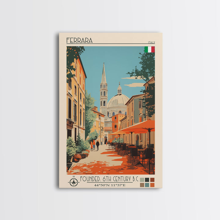 Ferrara Italy Travel Poster Framed Canvas Print, Midcentury Modern Art, Pop Art Wall Decor, Scenic Living Room Art, Bedroom Gift