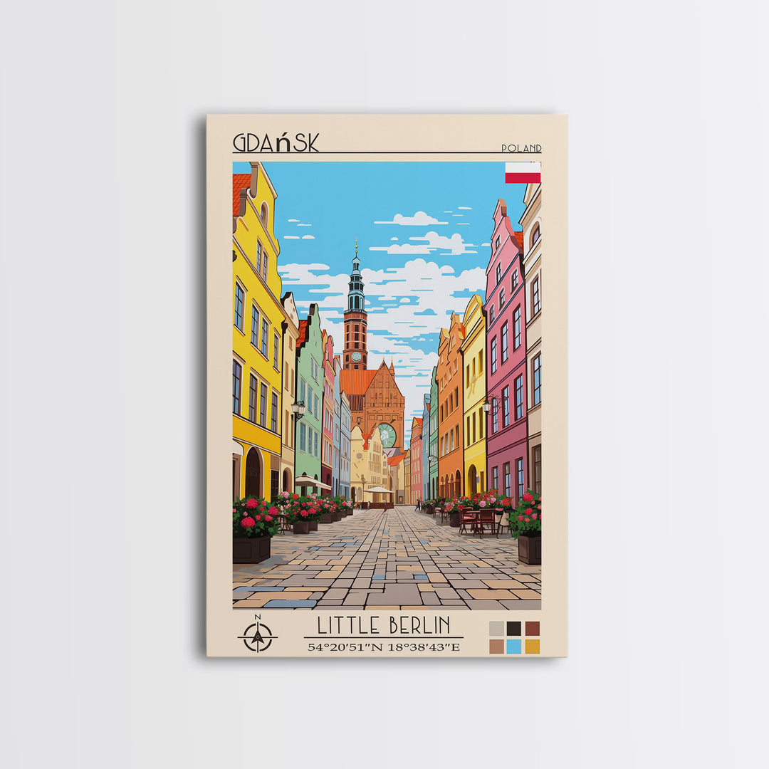 Gdańsk Poland Travel Poster Framed Canvas Print, Vintage Style, Pop Art Home Decor, Scenic Wall Art, Bedroom Decoration, Office Gift