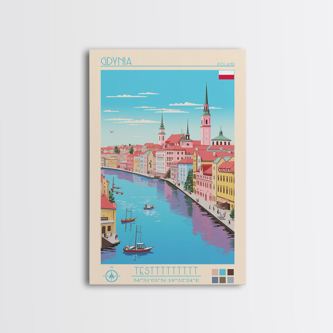 Gdynia Poland Travel Poster Framed Canvas Print, Midcentury Modern Art, Pop Art Wall Decor, Home Decor, Vacation Gift, Office Art