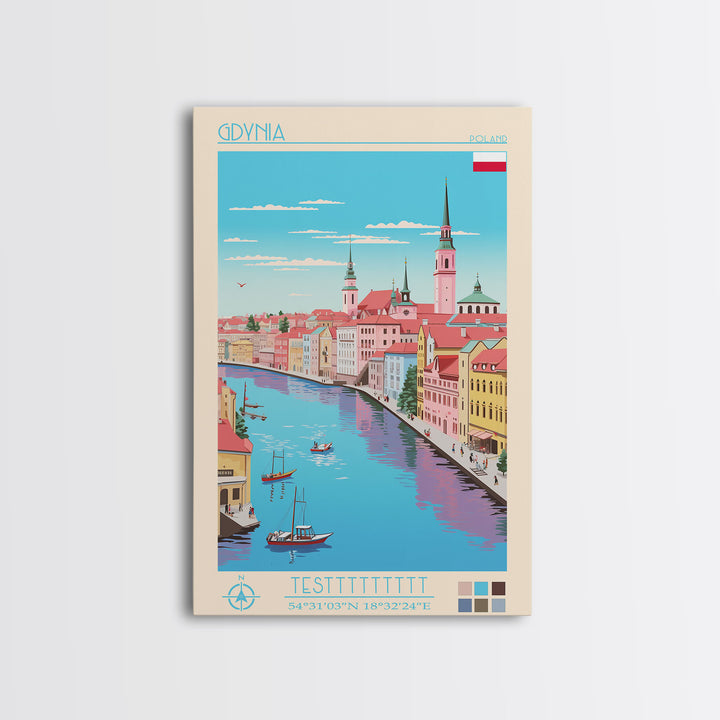 Gdynia Poland Travel Poster Framed Canvas Print, Midcentury Modern Art, Pop Art Wall Decor, Home Decor, Vacation Gift, Office Art