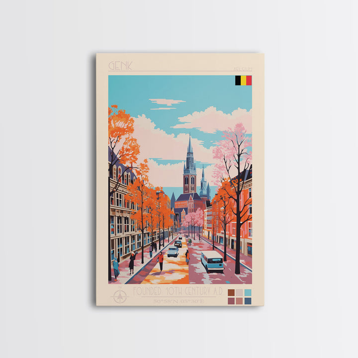 Genk Belgium Travel Poster Framed Canvas Print, Midcentury Modern Art, Pop Art Wall Decor, Home Decor, Vacation Gift, Bedroom Art