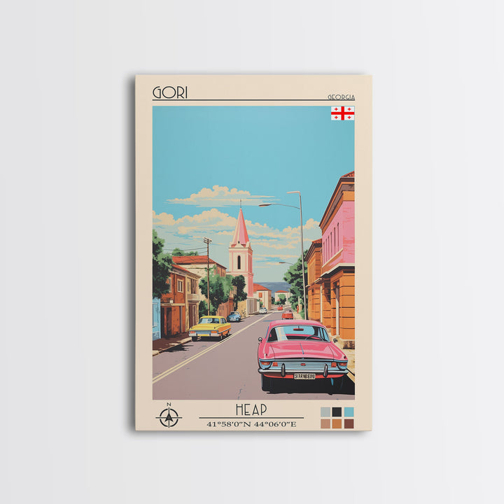 Gori Georgia Travel Poster Framed Canvas Print, Midcentury Modern Art, Pop Art Wall Decor, Scenic Wall Art, Living Room Decoration, Office Art