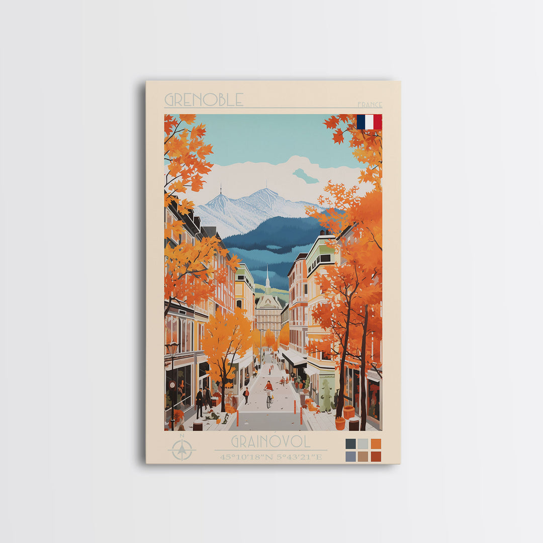 Grenoble France Travel Poster Framed Canvas Print, Midcentury Modern Art, Pop Art Wall Decor, Home Decor, Vacation Gift, Office Art