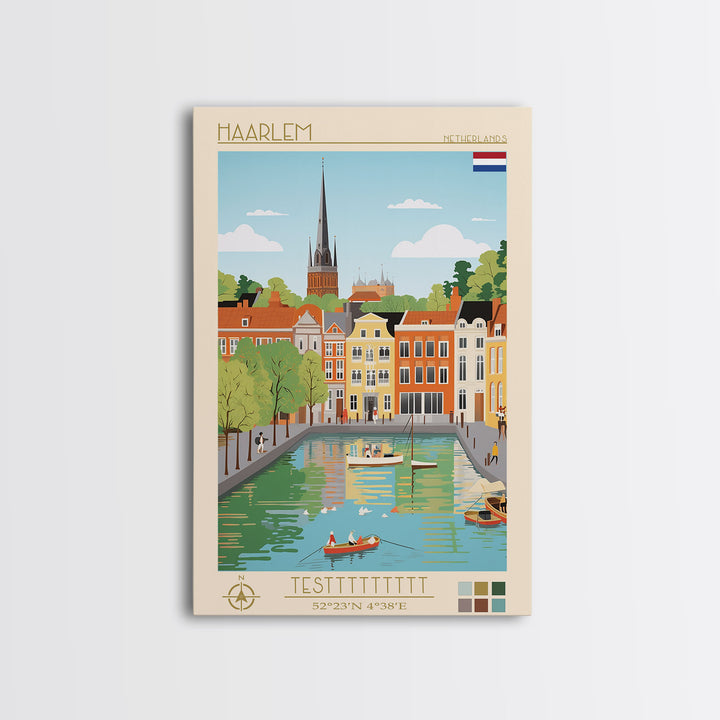 Haarlem Netherlands Travel Poster Framed Canvas Print, Midcentury Modern Art, Pop Art Wall Decor, Scenic Bedroom Art, Office Decoration