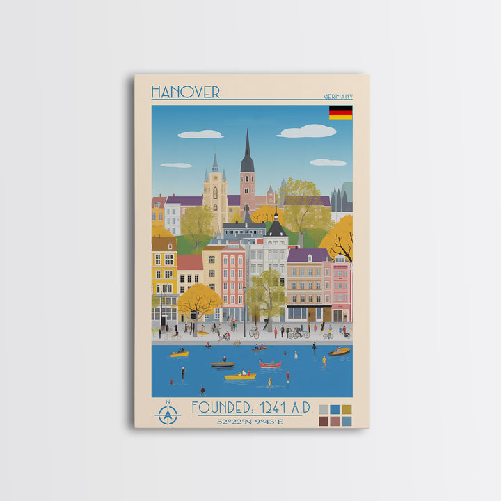 Hanover Germany Travel Poster Framed Canvas Print, Midcentury Modern Art, Pop Art Wall Decor, Scenic Wall Art, Living Room Decoration, Office Art