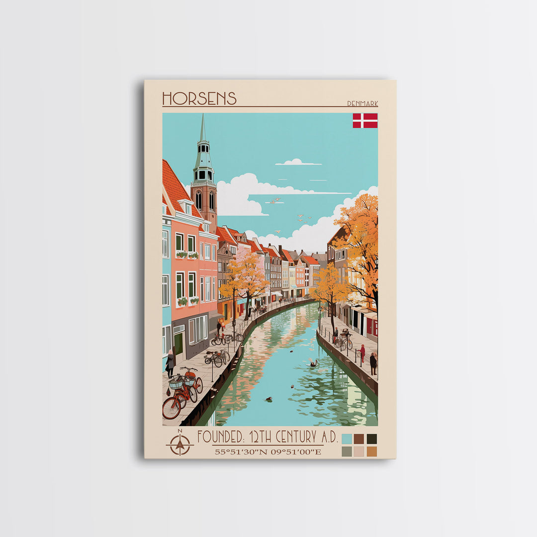 Horsens Denmark Travel Poster Framed Canvas Print, Midcentury Modern Art, Pop Art Wall Decor, Home Decor, Vacation Gift, Office Art