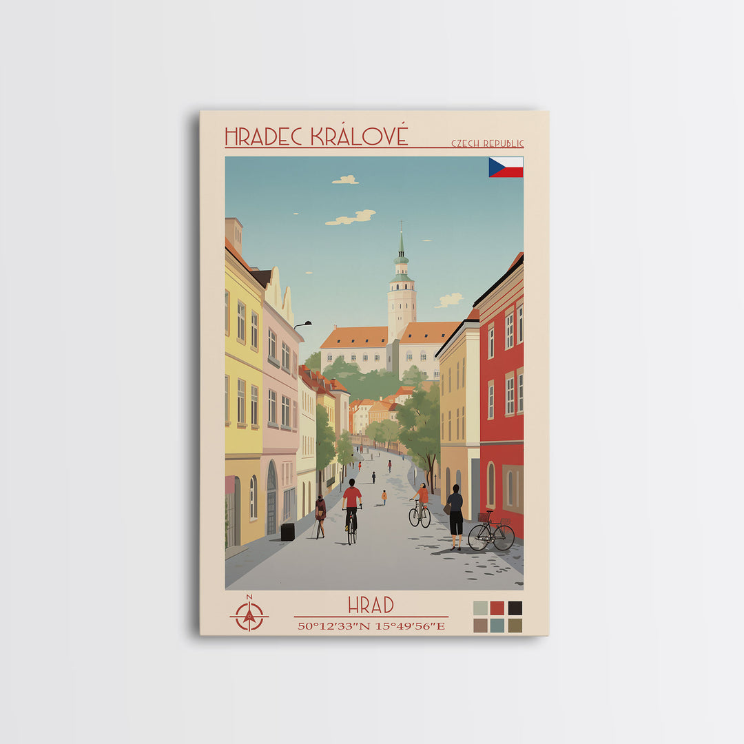 Hradec Králové Czech Republic Travel Poster Framed Canvas Print, Midcentury Modern Art, Pop Art Wall Decor, Scenic Living Room Art, Bedroom Gift